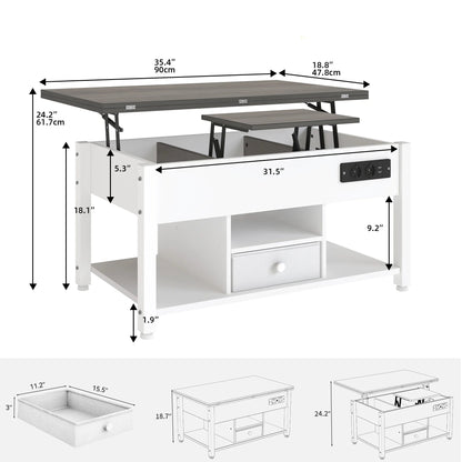 Table basse grise et blanche 4 en 1 transformable - vente privée 14:200844061White-Grey;200007763:201336342