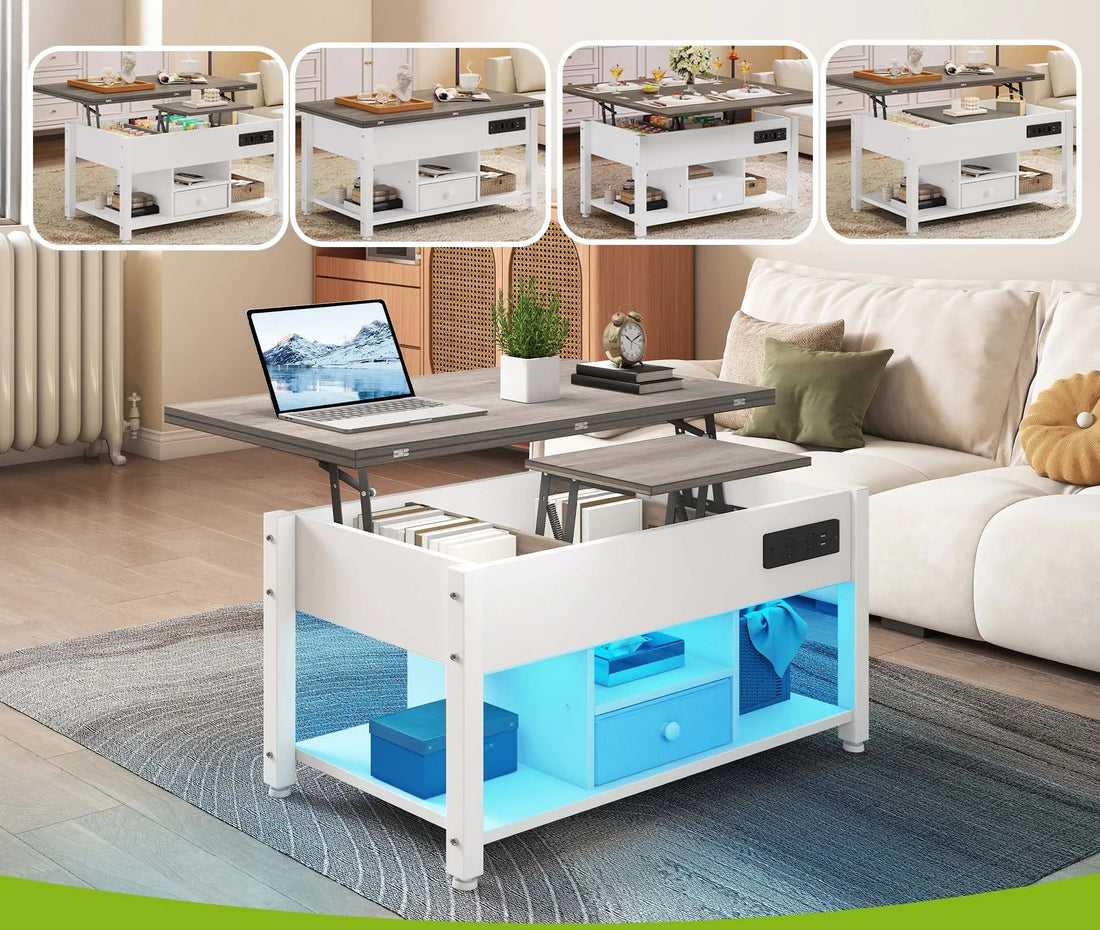 Table basse grise et blanche 4 en 1 transformable - vente privée 14:200844061White-Grey;200007763:201336342