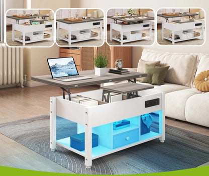Table basse grise et blanche 4 en 1 transformable - vente privée 14:200844061White-Grey;200007763:201336342