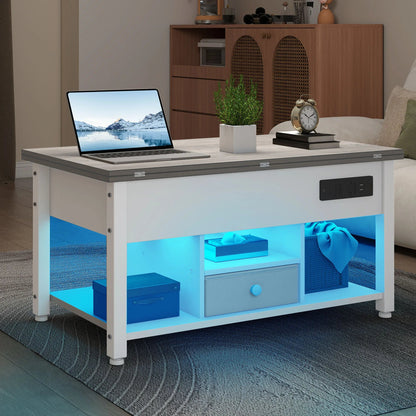 Table basse grise et blanche 4 en 1 transformable - vente privée 14:200844061White-Grey;200007763:201336342