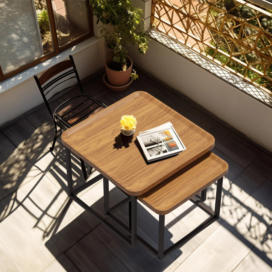 Table basse industriel vintage 2 pièces - vente privée 14:200000195Walnut Wood;200007763:201336101