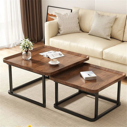 Table basse industriel vintage 2 pièces - vente privée 14:200000195Walnut Wood;200007763:201336101