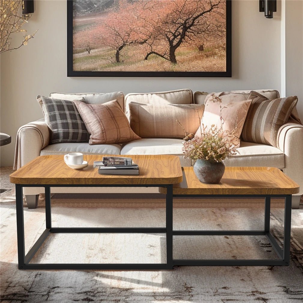 Table basse industriel vintage 2 pièces - vente privée 14:200000195Walnut Wood;200007763:201336101
