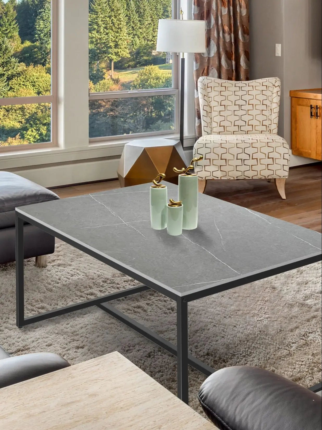 Table basse marbre et acier simple - vente privée 14:200844061;200007763:201336101