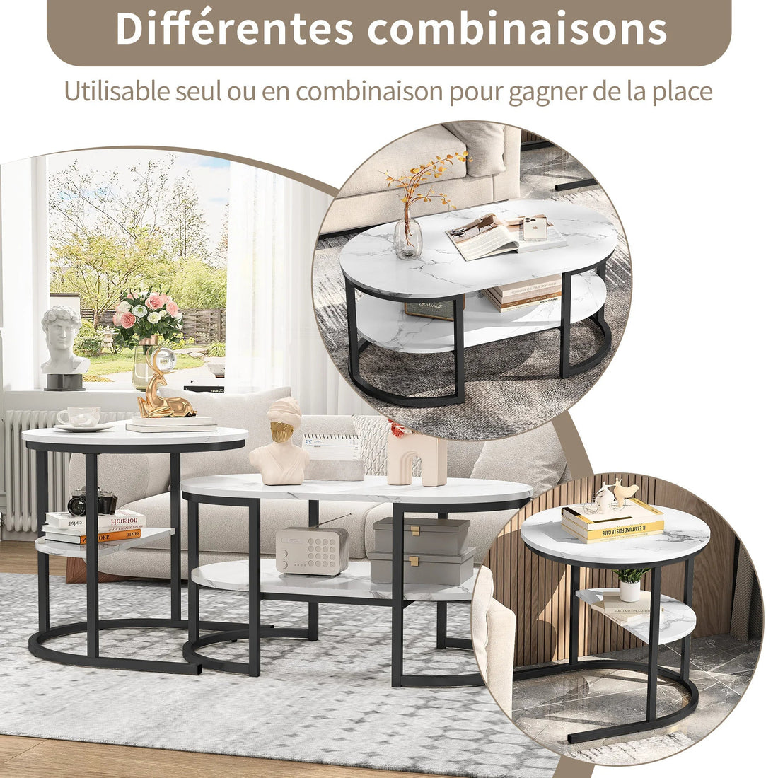 Table basse métal ronde avec effet marbre - vente privée 14:193Black;200007763:201336101