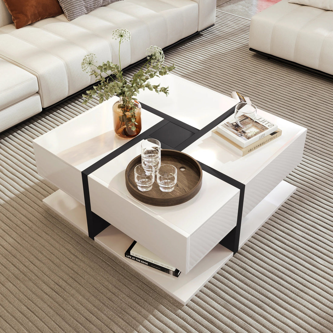 Table basse moderne géométrique blanche 78×78×36 cm - vente privée 14:2978×78×36 cm;200007763:201336101