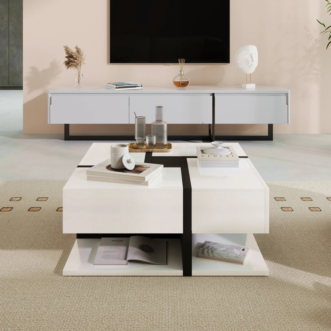 Table basse moderne géométrique blanche 78×78×36 cm - vente privée 14:2978×78×36 cm;200007763:201336101