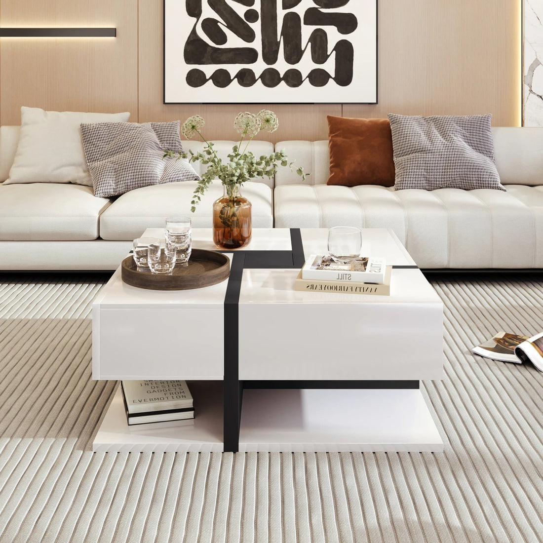 Table basse moderne géométrique blanche 78×78×36 cm - vente privée 14:2978×78×36 cm;200007763:201336101