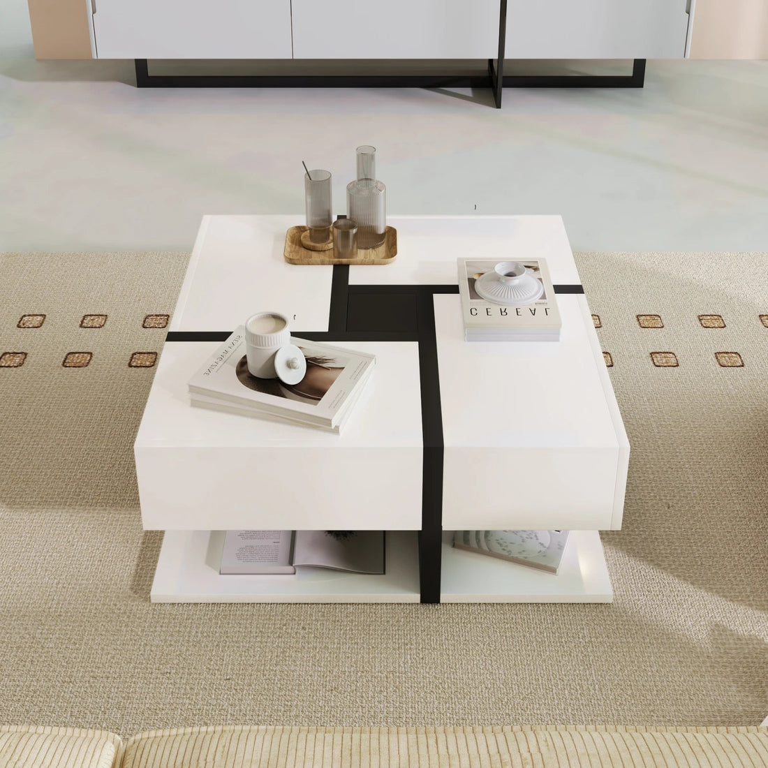 Table basse moderne géométrique blanche 78×78×36 cm - vente privée 14:2978×78×36 cm;200007763:201336101