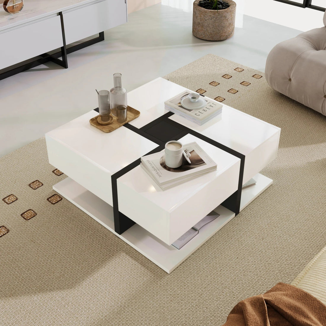 Table basse moderne géométrique blanche 78×78×36 cm - vente privée 14:2978×78×36 cm;200007763:201336101