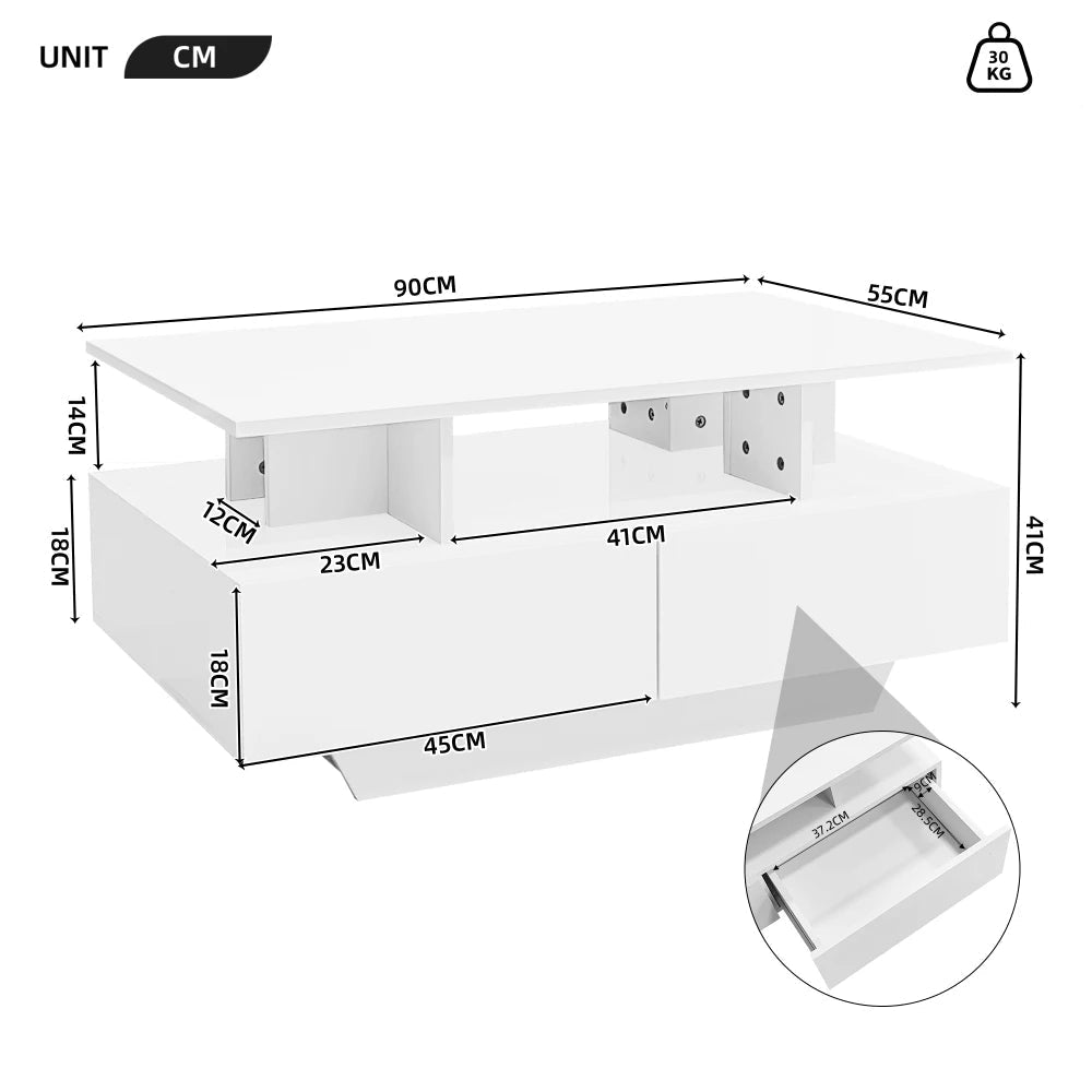 Table basse Multifonction à LED 90x55x41 Cm - vente privée 14:200004889CQY-white;200007763:201336101