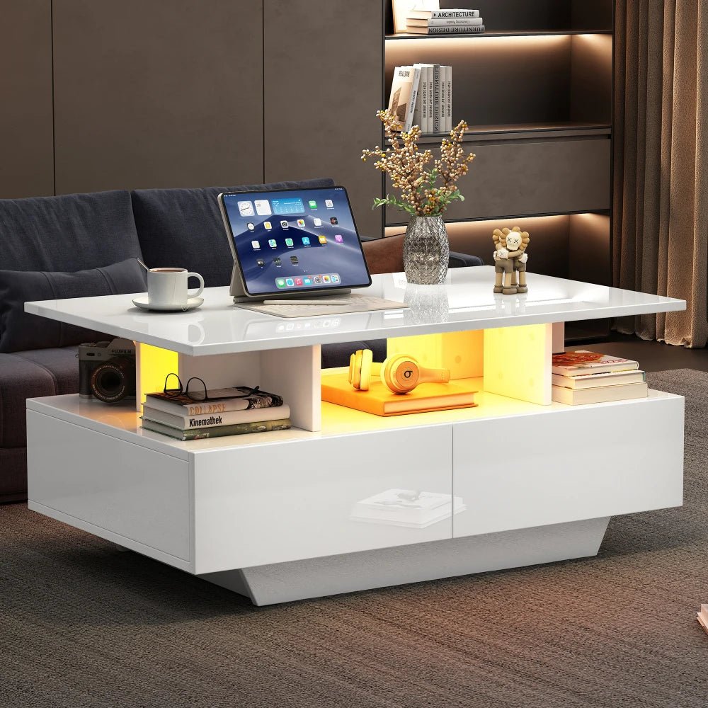 Table basse Multifonction à LED 90x55x41 Cm - vente privée 14:200004889CQY-white;200007763:201336101