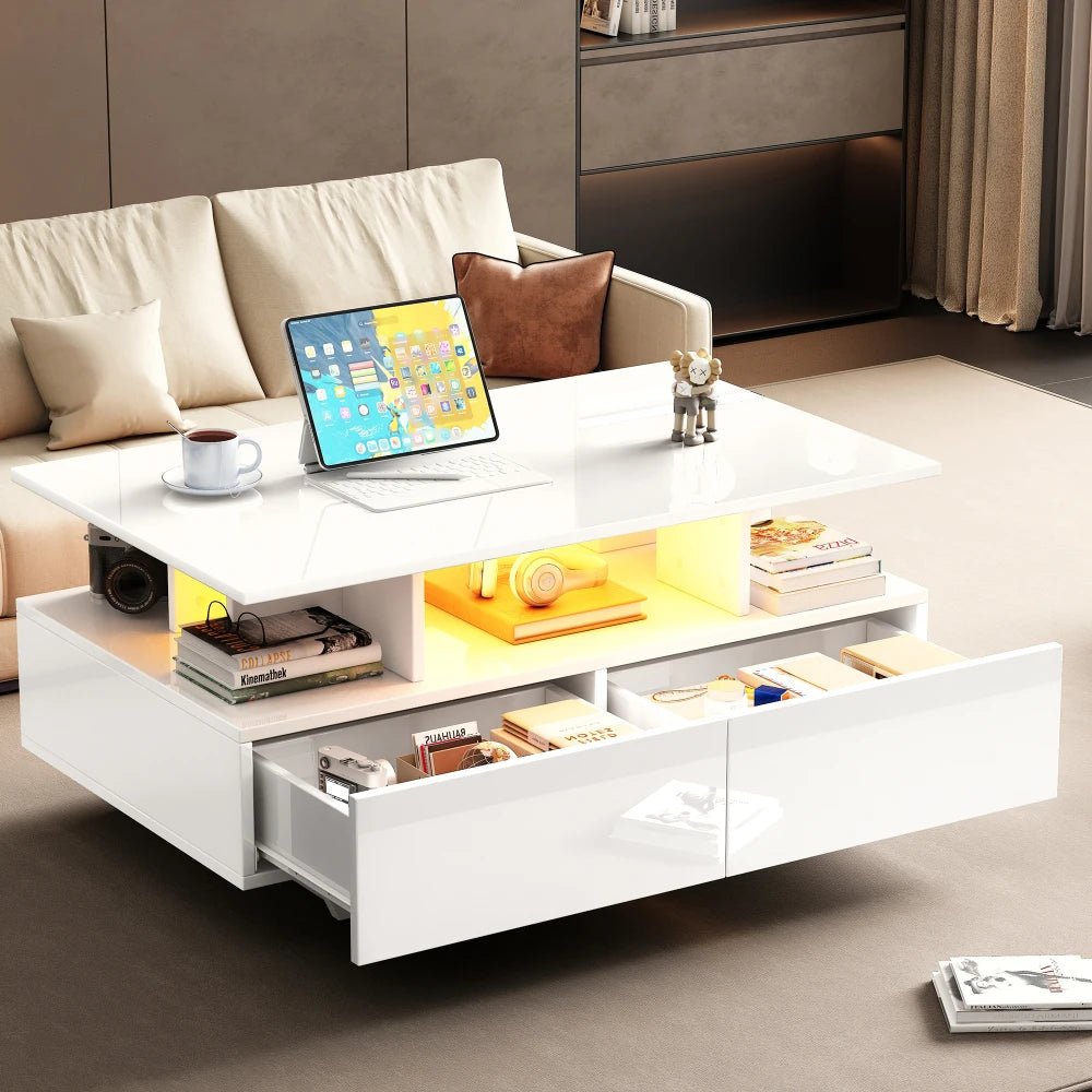Table basse Multifonction à LED 90x55x41 Cm - vente privée 14:200004889CQY-white;200007763:201336101