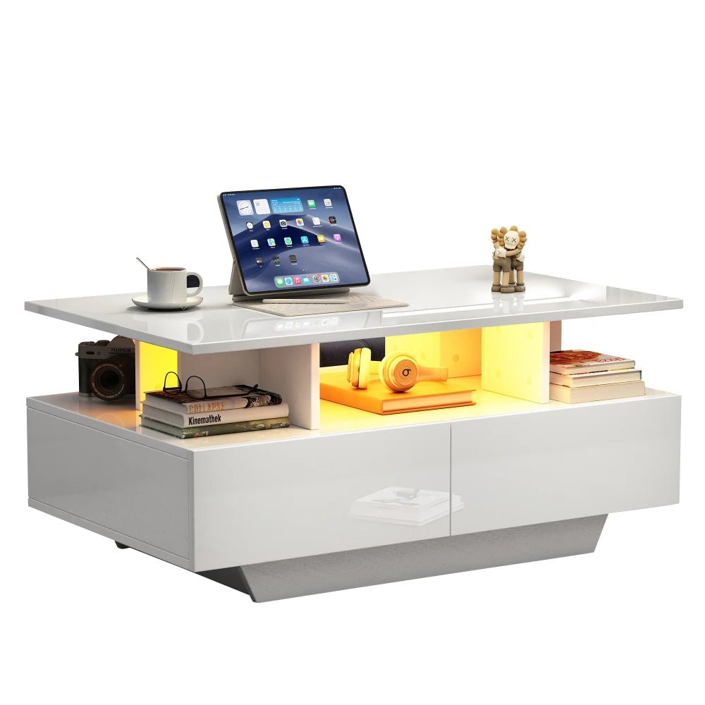 Table basse Multifonction à LED 90x55x41 Cm - vente privée 14:200004889CQY-white;200007763:201336101