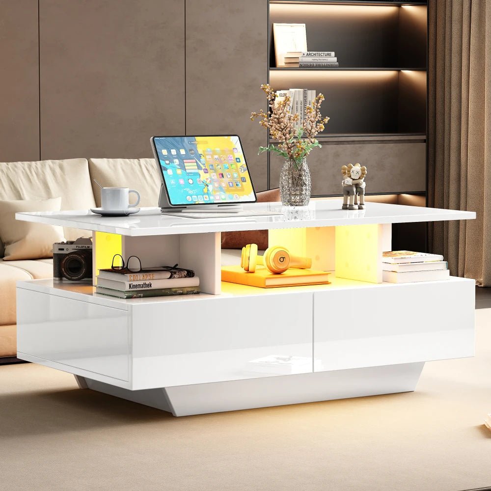 Table basse Multifonction à LED 90x55x41 Cm - vente privée 14:200004889CQY-white;200007763:201336101