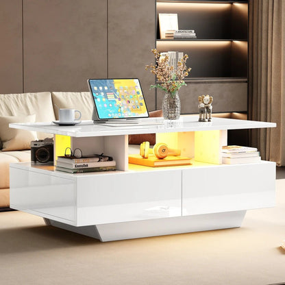 Table basse Multifonction à LED 90x55x41 Cm - vente privée 14:200004889CQY-white;200007763:201336101