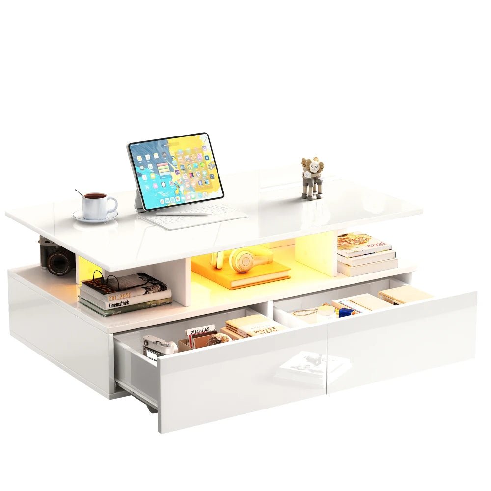 Table basse Multifonction à LED 90x55x41 Cm - vente privée 14:200004889CQY-white;200007763:201336101