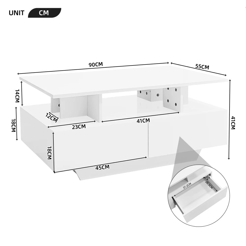 Table basse Multifonction à LED 90x55x41 Cm - vente privée 14:200004889CQY-white;200007763:201336101