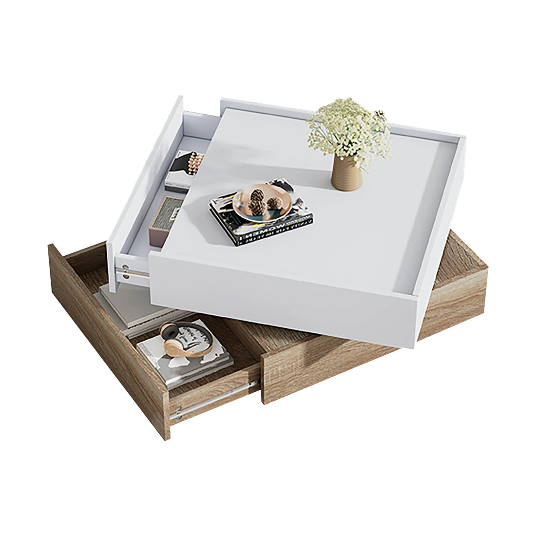 Table basse multifonctionnelle à plateau pivotant 360° - vente privée 14:200141872White - Particle Board;200007763:201336342