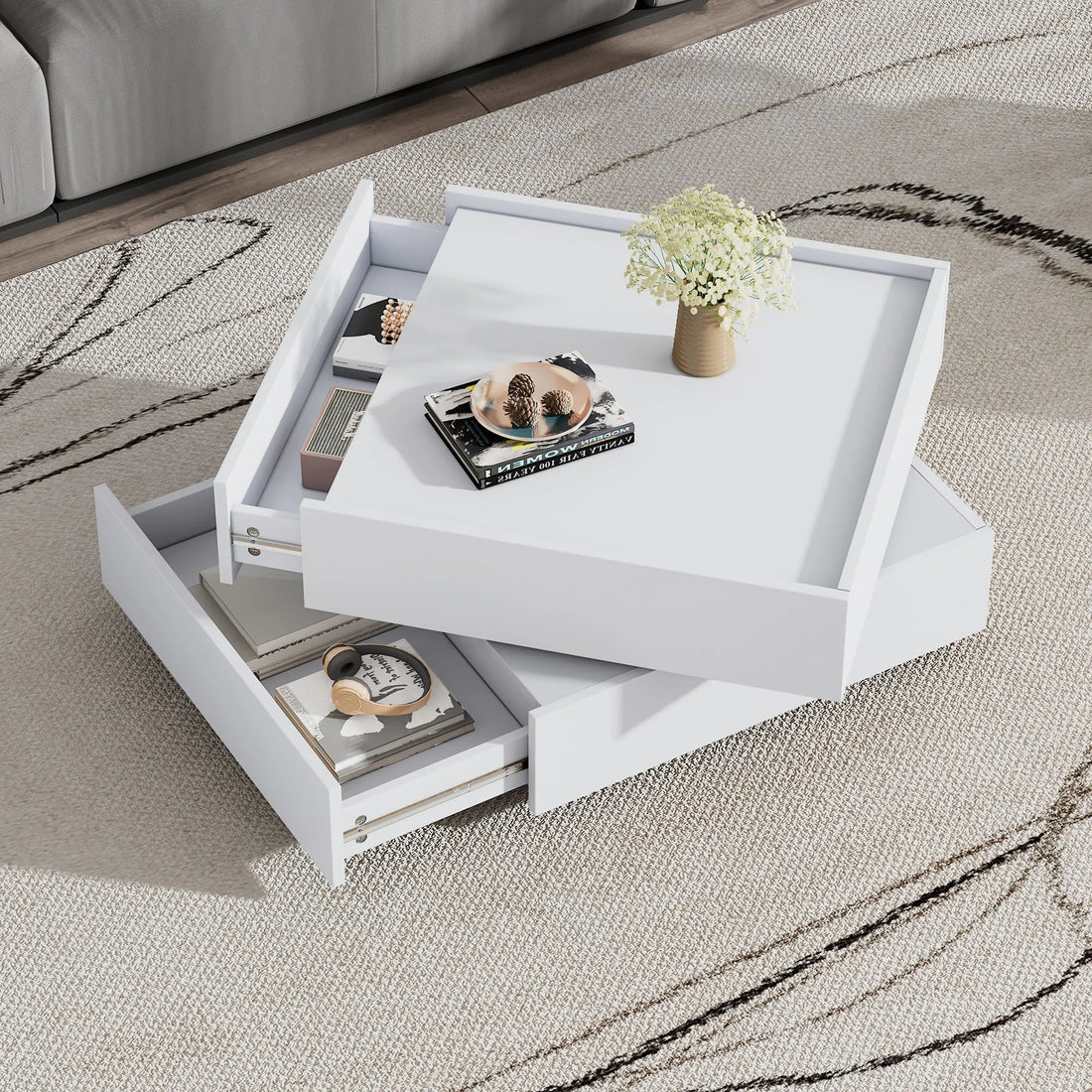 Table basse multifonctionnelle à plateau pivotant 360° - vente privée 14:200141872White - Particle Board;200007763:201336342