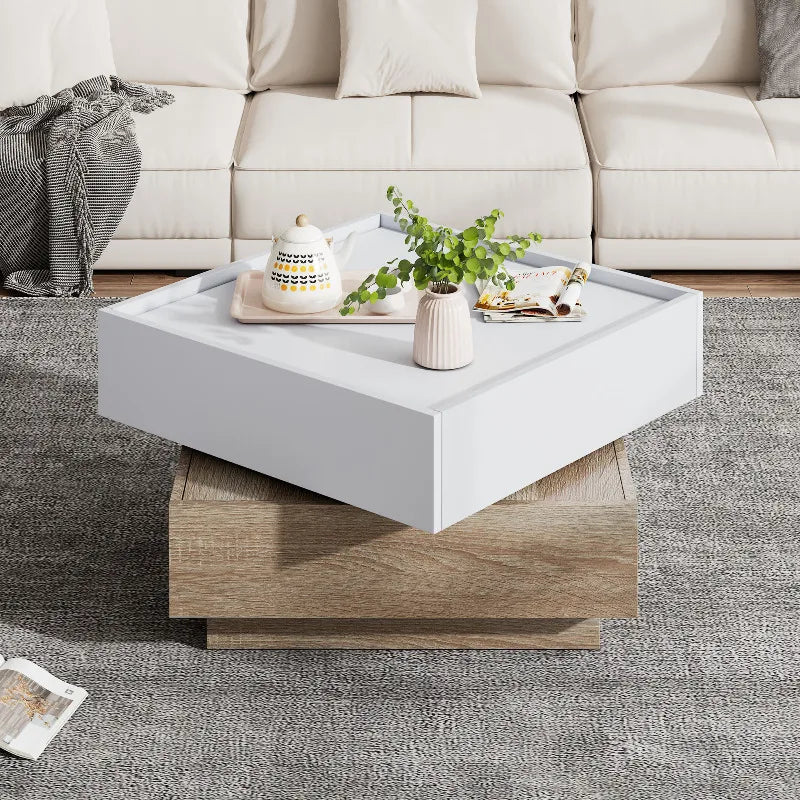 Table basse multifonctionnelle à plateau pivotant 360° - vente privée 14:200141872White - Particle Board;200007763:201336342