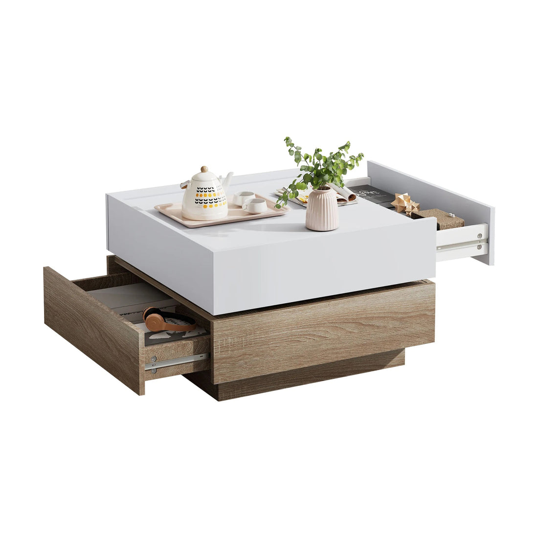 Table basse multifonctionnelle à plateau pivotant 360° - vente privée 14:200141872White - Particle Board;200007763:201336342