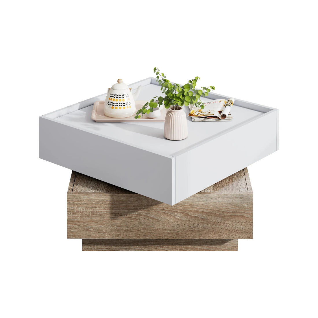 Table basse multifonctionnelle à plateau pivotant 360° - vente privée 14:200141872White - Particle Board;200007763:201336342