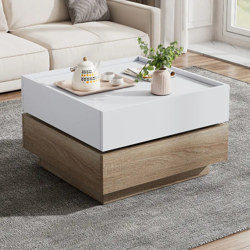 Table basse multifonctionnelle à plateau pivotant 360° - vente privée 14:200141872White - Particle Board;200007763:201336342