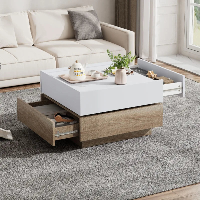 Table basse multifonctionnelle à plateau pivotant 360° - vente privée 14:200141872White - Particle Board;200007763:201336342