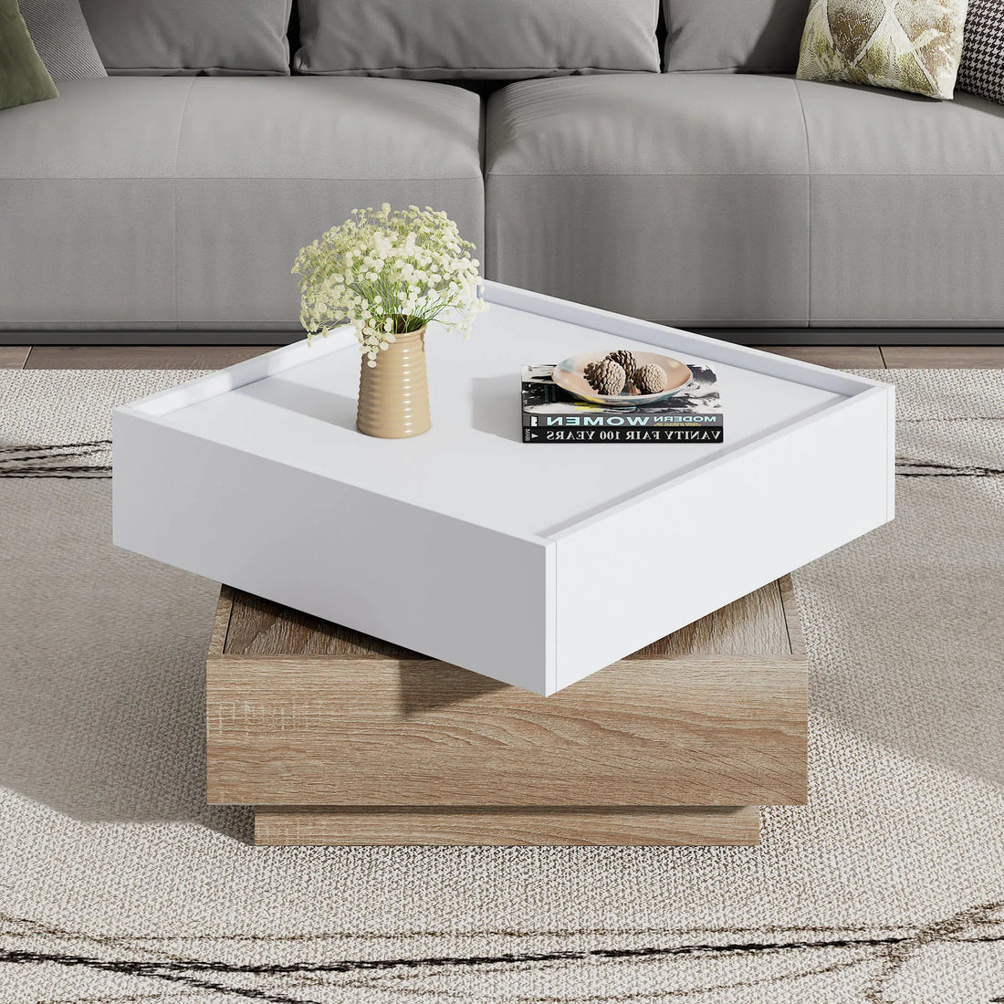 Table basse multifonctionnelle à plateau pivotant 360° - vente privée 14:200844062Natural Walnut - White - Particle Board;200007763:201336342