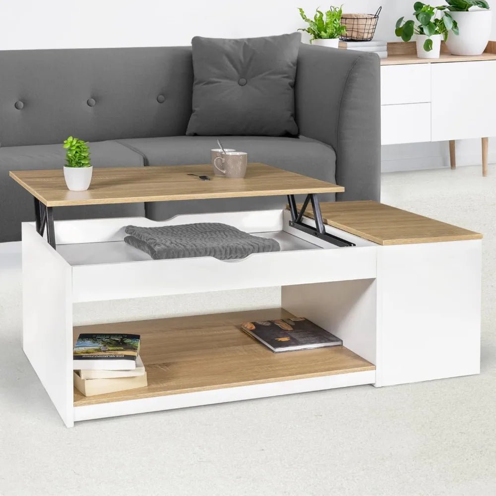 Table Basse Plateau relevable rectangulaire avec Coffre Bois Blanc - vente privée 200007763:201336342