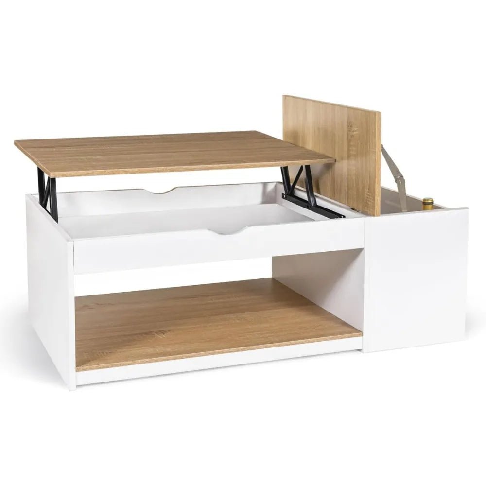 Table Basse Plateau relevable rectangulaire avec Coffre Bois Blanc - vente privée 200007763:201336342