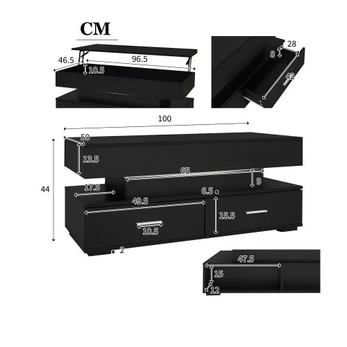 Table basse pour petit espace - 100 x 50 x 44 cm - vente privée 14:193Black;200007763:201336101