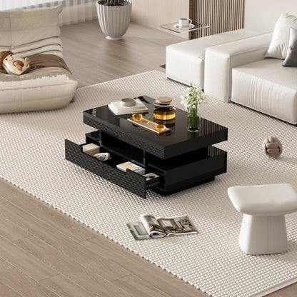 Table basse rectangulaire laquée avec tiroir et LED - vente privée 14:200006155White;200007763:201336101