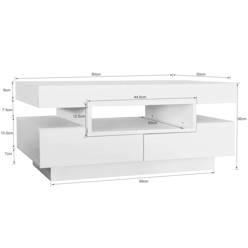 Table basse rectangulaire laquée avec tiroir et LED - vente privée 14:200006155White;200007763:201336101