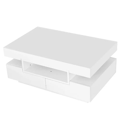 Table basse rectangulaire laquée avec tiroir et LED - vente privée 14:200006155White;200007763:201336101