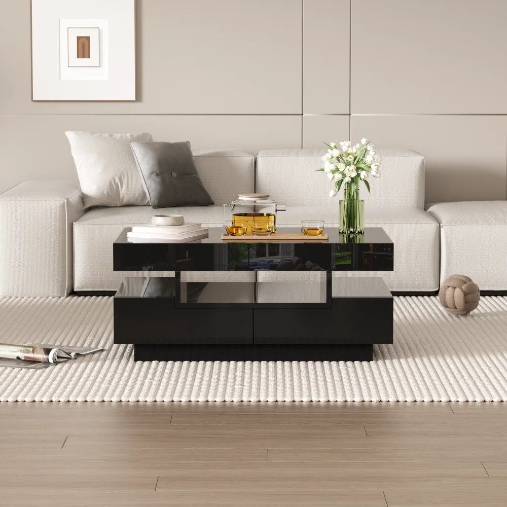 Table basse rectangulaire laquée avec tiroir et LED - vente privée 14:200006155White;200007763:201336101