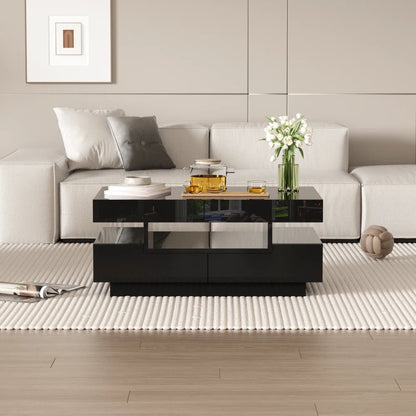 Table basse rectangulaire laquée avec tiroir et LED - vente privée 14:200006155White;200007763:201336101