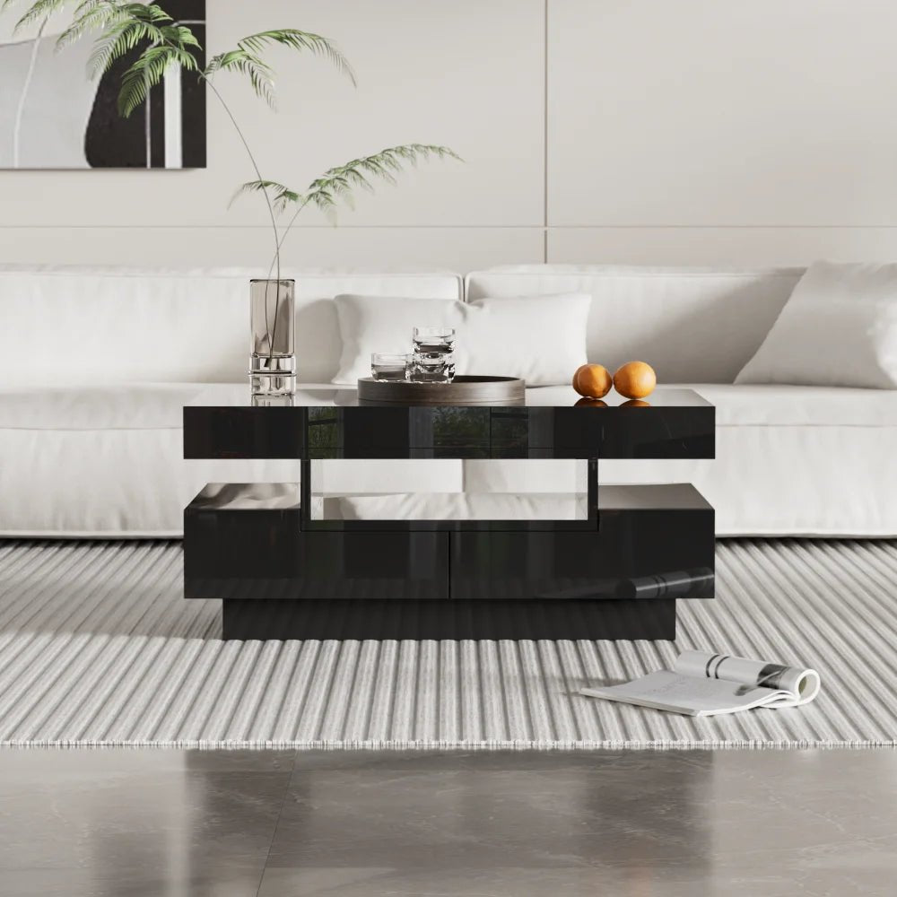 Table basse rectangulaire laquée avec tiroir et LED - vente privée 14:200006155White;200007763:201336101
