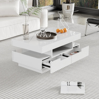 Table basse rectangulaire laquée avec tiroir et LED - vente privée 14:200006155White;200007763:201336101