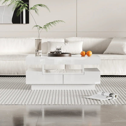 Table basse rectangulaire laquée avec tiroir et LED - vente privée 14:200006155White;200007763:201336101