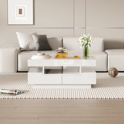 Table basse rectangulaire laquée avec tiroir et LED - vente privée 14:200006155White;200007763:201336101