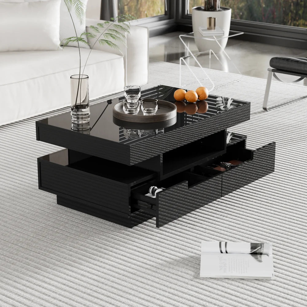 Table basse rectangulaire laquée avec tiroir et LED - vente privée 14:200006155White;200007763:201336101