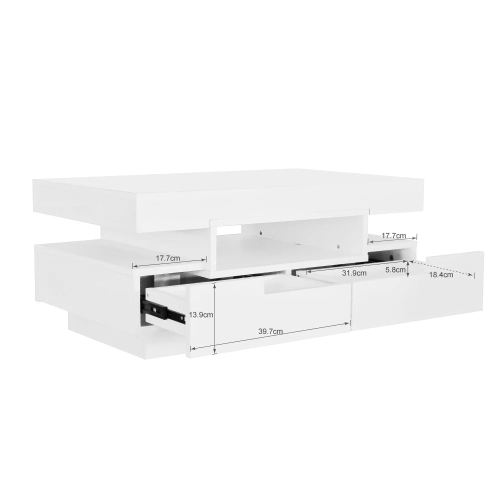 Table basse rectangulaire laquée avec tiroir et LED - vente privée 14:200006155White;200007763:201336101