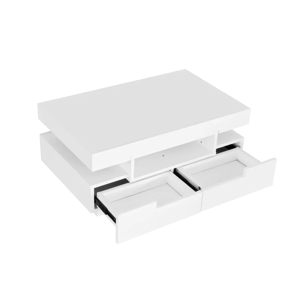 Table basse rectangulaire laquée avec tiroir et LED - vente privée 14:200006155White;200007763:201336101