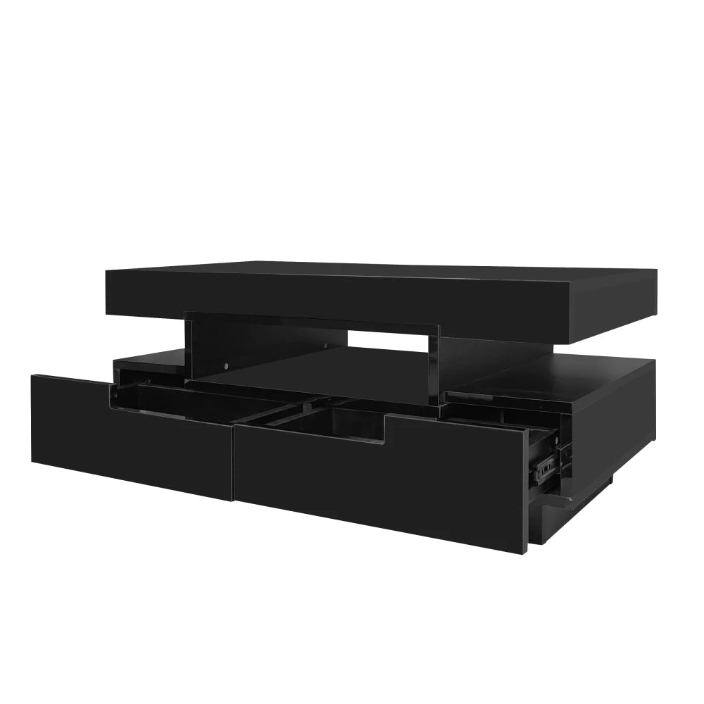 Table basse rectangulaire laquée avec tiroir et LED - vente privée 14:200006155White;200007763:201336101