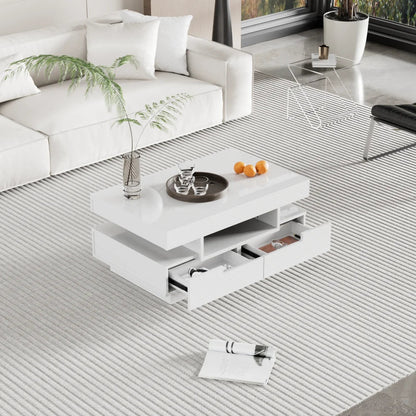 Table basse rectangulaire laquée avec tiroir et LED - vente privée 14:200006155White;200007763:201336101