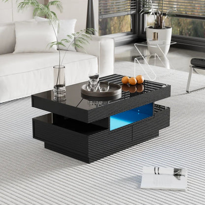 Table basse rectangulaire laquée avec tiroir et LED - vente privée 14:200844062Black;200007763:201336101