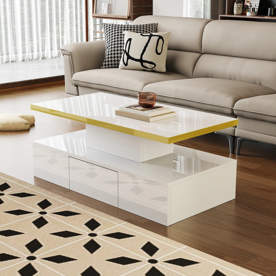 Table basse rectangulaire moderne et brillante avec éclairage LED - vente privée 14:200844062Black - Particle Board;200007763:201336342