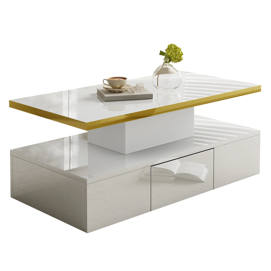 Table basse rectangulaire moderne et brillante avec éclairage LED - vente privée 14:200844062Black - Particle Board;200007763:201336342